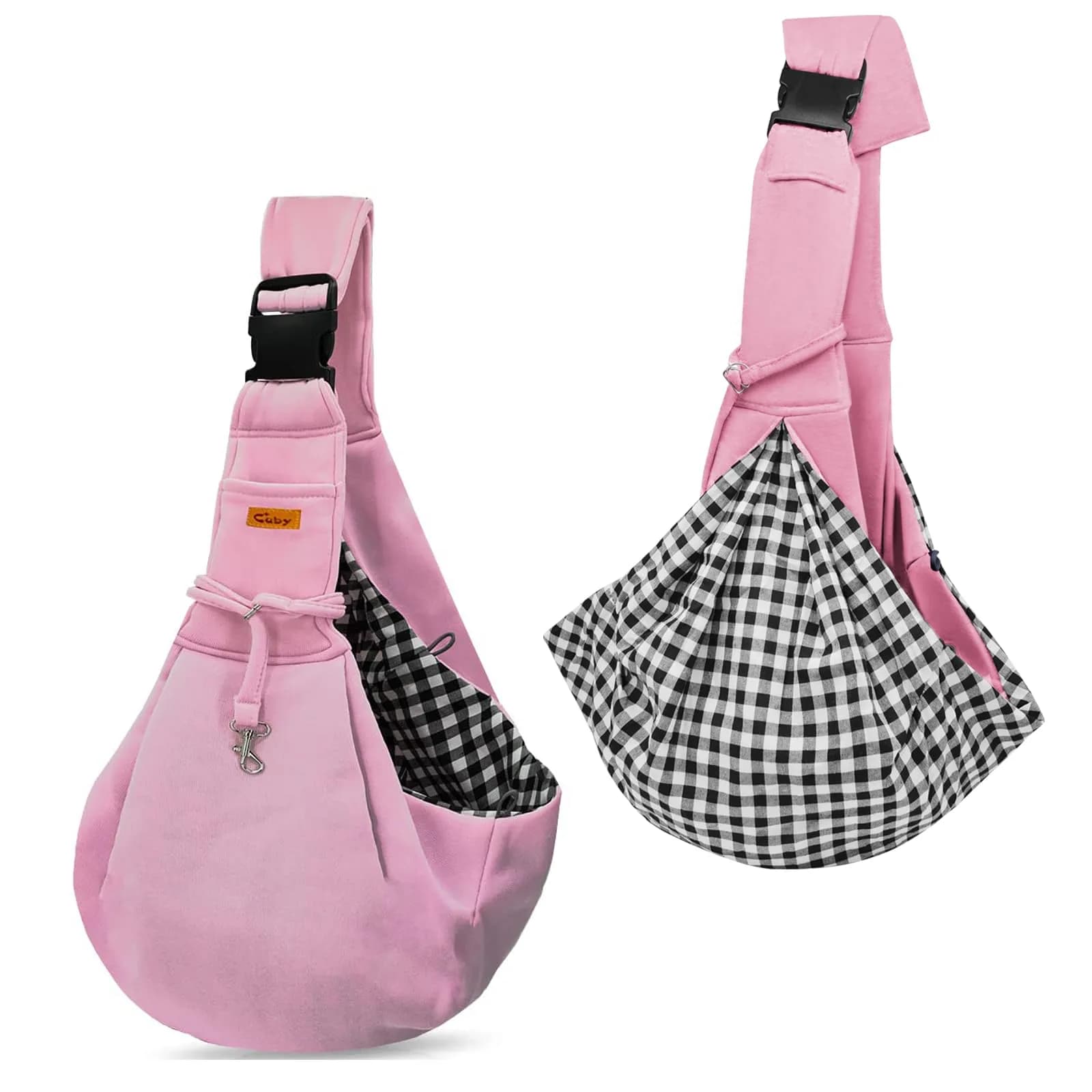 Cuby Dog and Cat Sling Carrier Pink Classic | Hands Free Reversible Pet Papoose Bag (13"L x 8"W x 2.9"H, Small) — Pink / 13.0"L x 8.0"W x 2.9"H