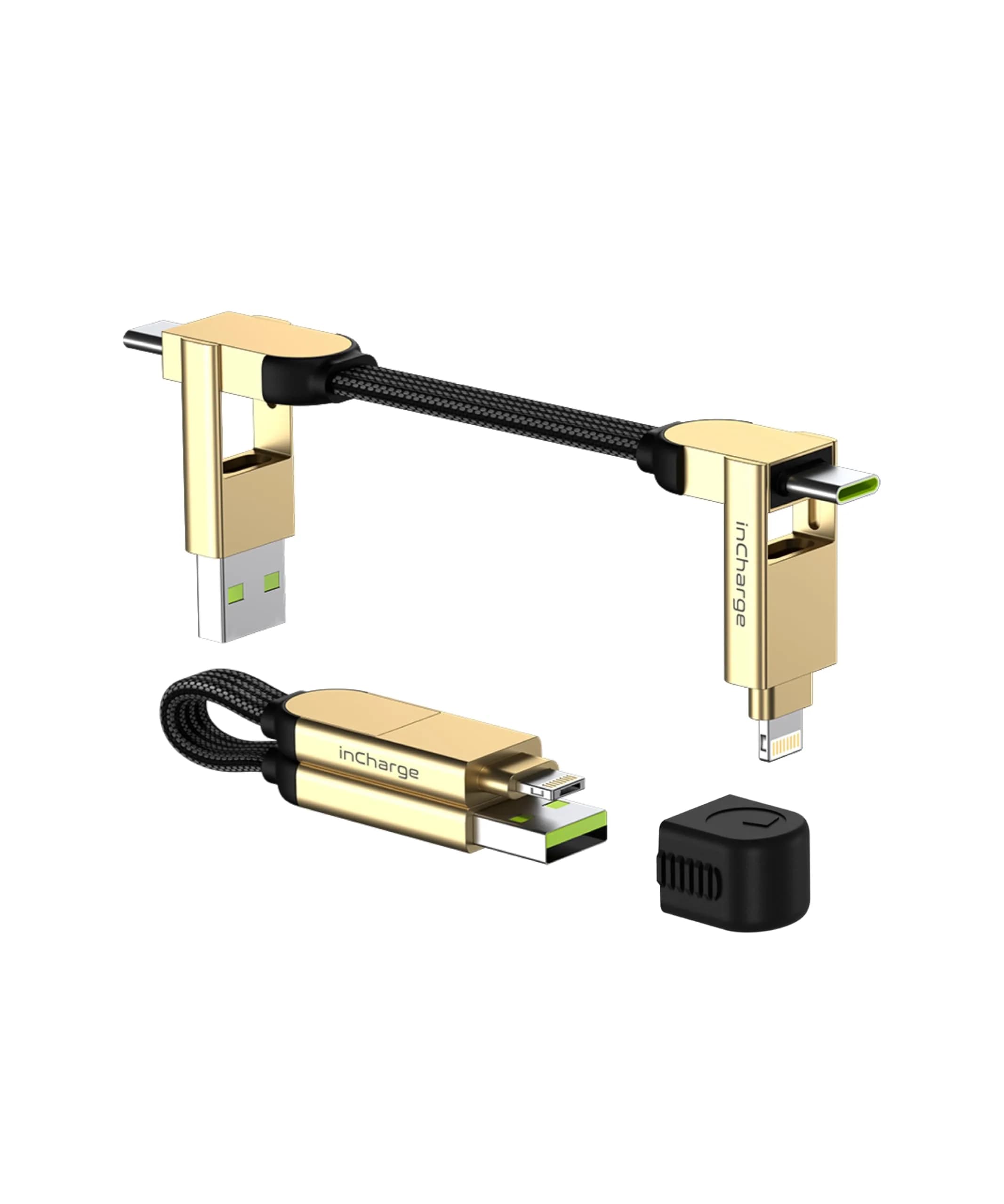 Rolling Square inCharge X Multi Charging Cable 0.15m (0.5 ft) | 6-in-1 Keychain Charger with 100W Fast Charging — Saturn Gold