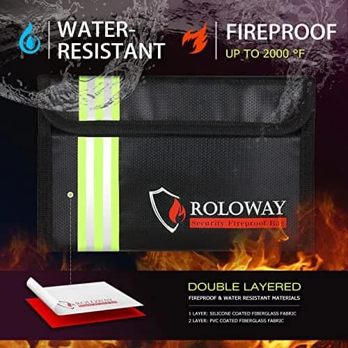 ROLOWAY Small Fireproof Bag 5 x 8 inches | Water & Fire Resistant with Reflective Strip thumbnail 4