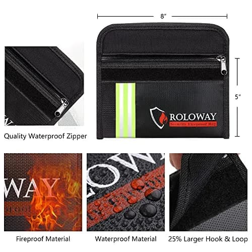 ROLOWAY Small Fireproof Bag 5 x 8 inches | Water & Fire Resistant with Reflective Strip thumbnail 3