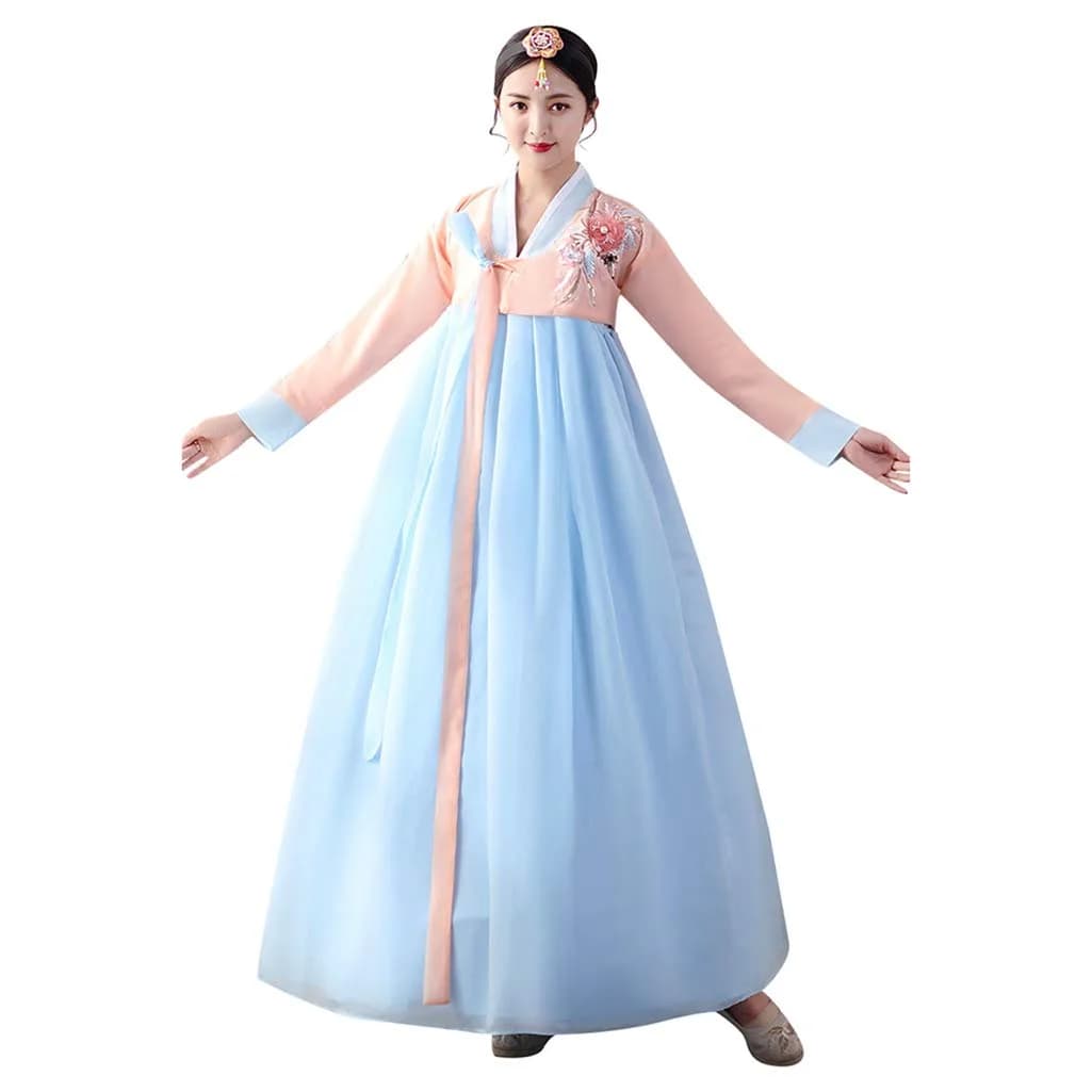 StarDY Korean Hanbok Traditional Dress M (Pink+Blue) | Authentic Korean Palace Wedding Dance Costume