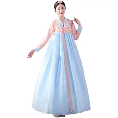 StarDY Korean Hanbok Traditional Dress M (Pink+Blue) | Authentic Korean Palace Wedding Dance Costume thumbnail 2