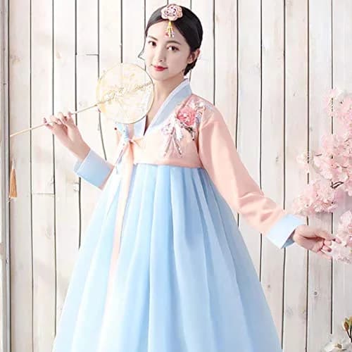 StarDY Korean Hanbok Traditional Dress M (Pink+Blue) | Authentic Korean Palace Wedding Dance Costume thumbnail 3