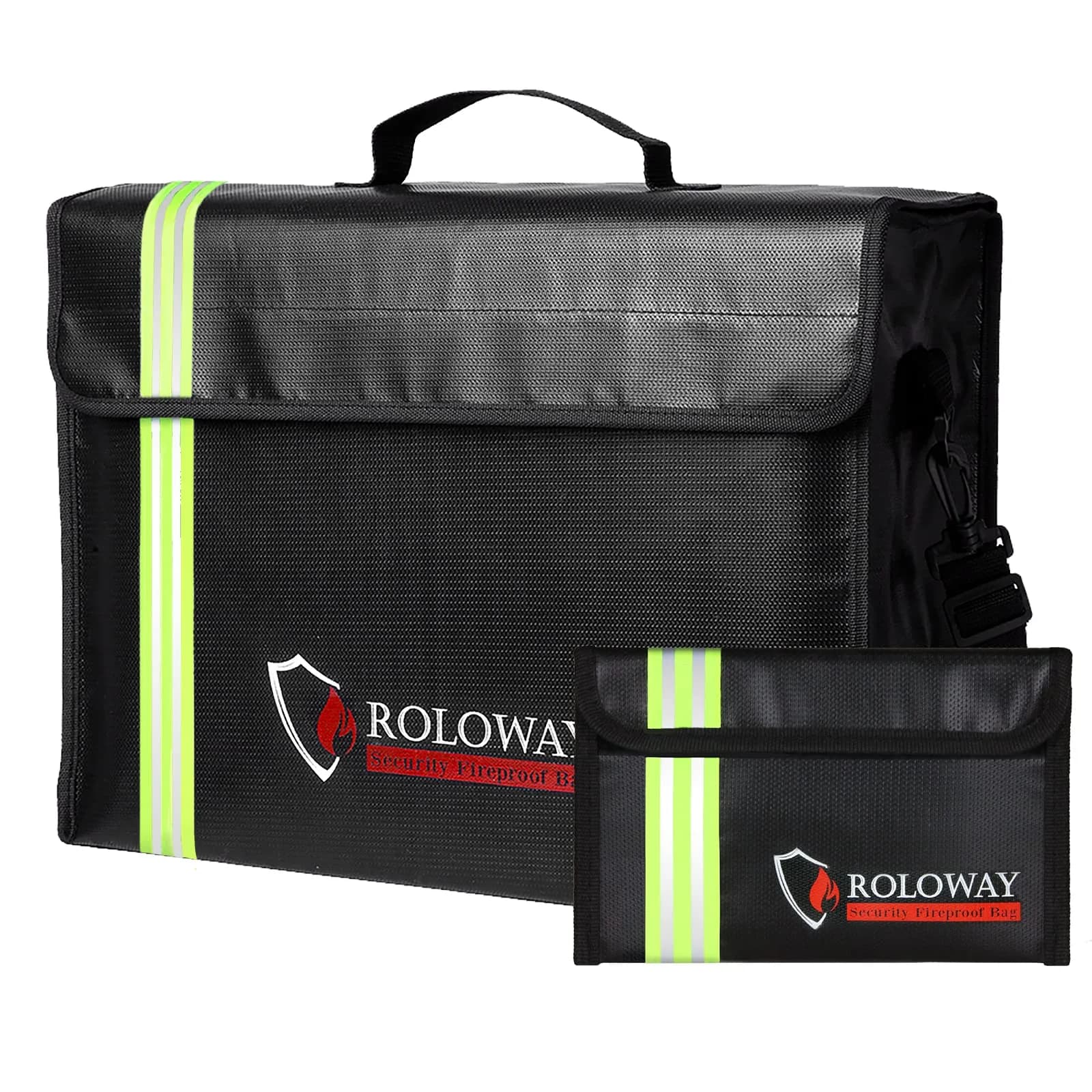 ROLOWAY Large Fireproof Document Bag 40.6 cm (15 inches) | Water Resistant, Reflective Strip, Quick Grab & Go — 43cm