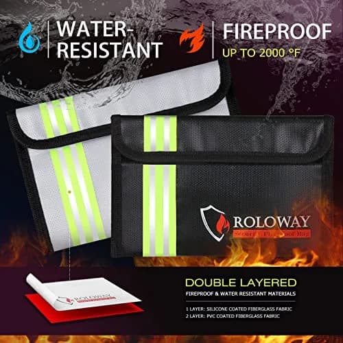 ROLOWAY Small Fireproof Bag 5 x 8 inches with Reflective Strip | Waterproof & UL94 V-0 Rated thumbnail 4