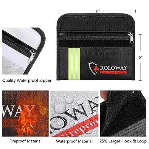 ROLOWAY Small Fireproof Bag 5 x 8 inches with Reflective Strip | Waterproof & UL94 V-0 Rated thumbnail 3