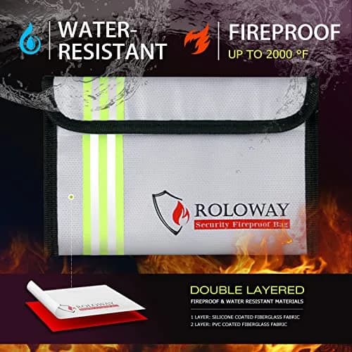 ROLOWAY Small Fireproof Bag 8 x 5 inch | Water & Fire Resistant Money Bag for Cash & Valuables thumbnail 4