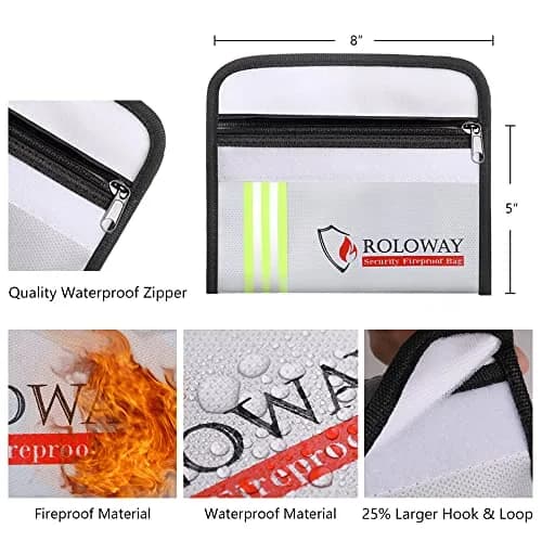 ROLOWAY Small Fireproof Bag 8 x 5 inch | Water & Fire Resistant Money Bag for Cash & Valuables thumbnail 3
