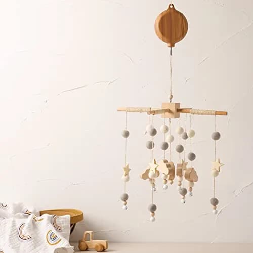 JETM·HH Baby Crib Mobile Musical Box with Rotating Hook - Imitation Wood - Plays 12 Tunes - Battery Operated (Without Arm) thumbnail 6