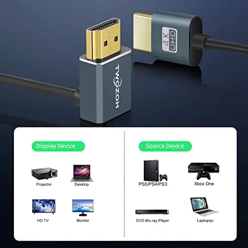 Twozoh Flexible HDMI to HDMI Cable Up Angled 270° 0.3m (1FT) | Supports 4K@60Hz thumbnail 5