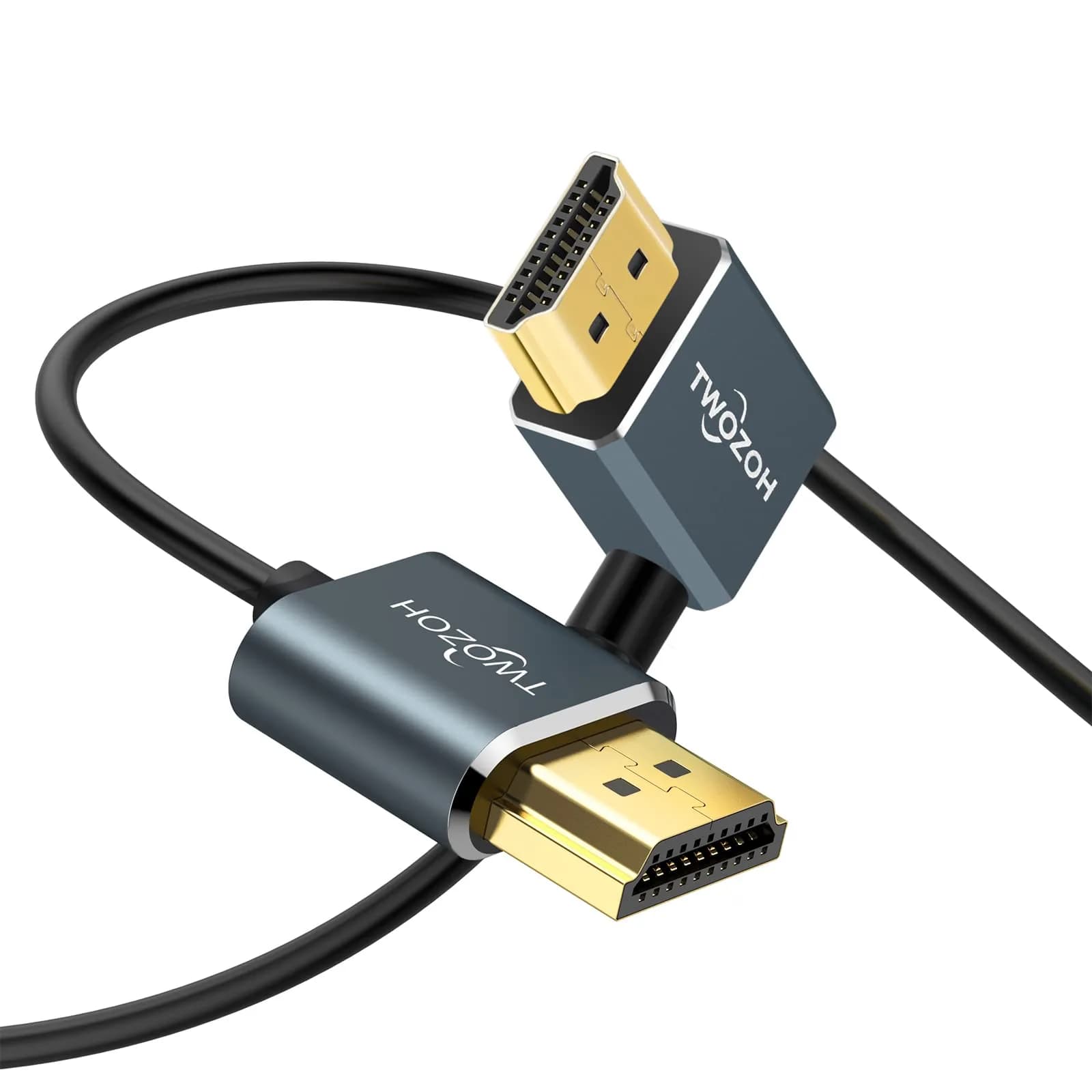 Twozoh Flexible HDMI to HDMI Cable Downward Angled 90° 0.3m (1FT) | Supports 4K@60Hz — Left Angled 90° / 1 FT