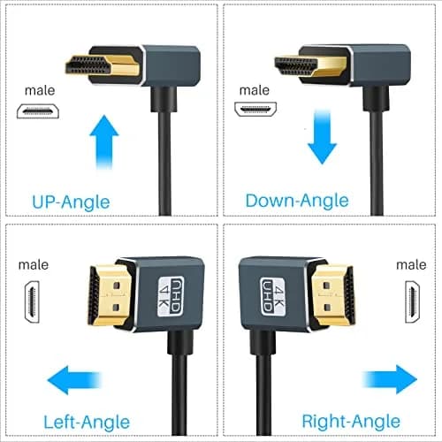 Twozoh Flexible HDMI to HDMI Cable Left Angled 90° 1FT | Supports 4K@60Hz & HDR thumbnail 5