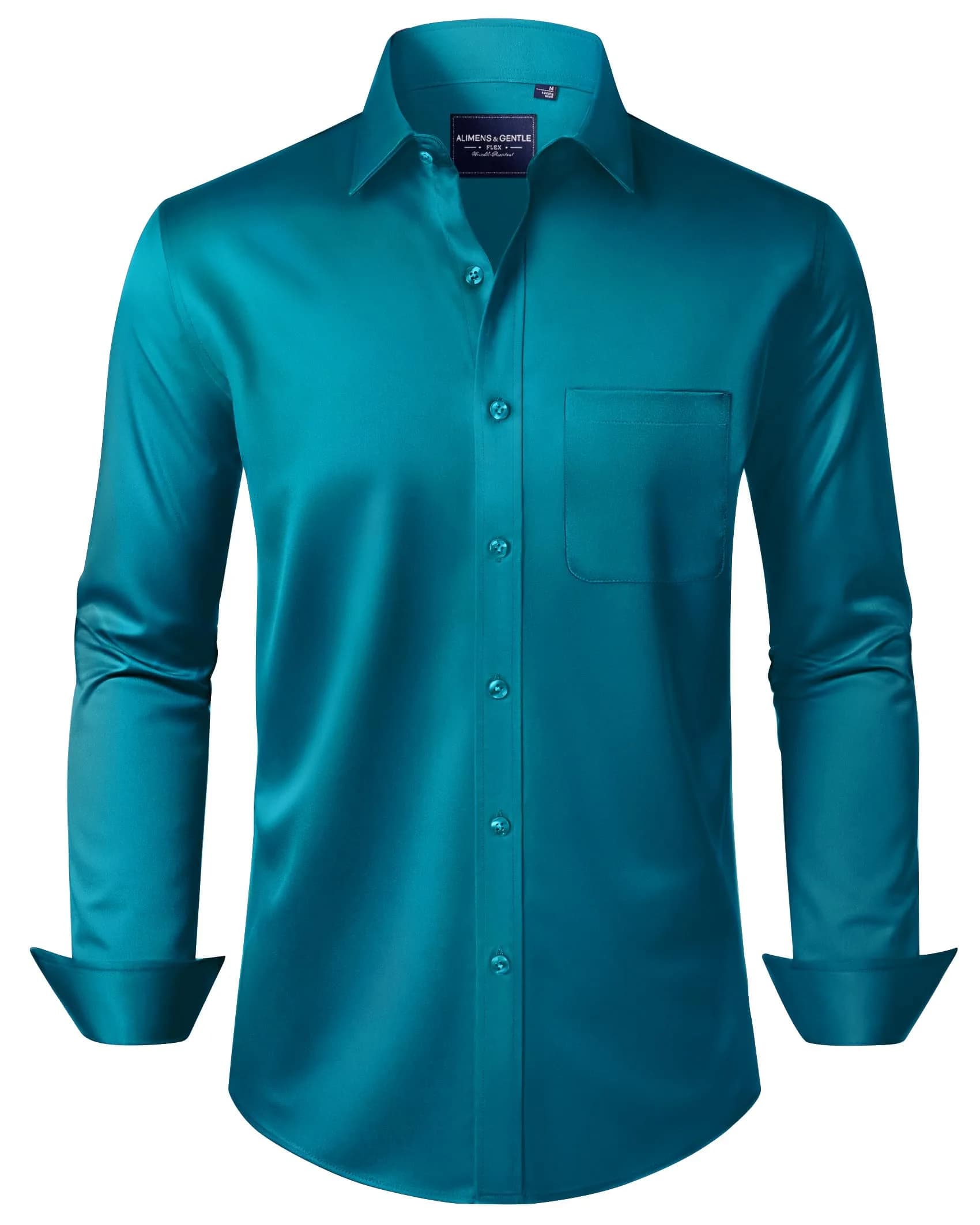 Alimens & Gentle Men's Teal Stretch Dress Shirt Large | Wrinkle-Free Business Casual Button-Down