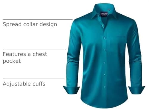 Alimens & Gentle Men's Teal Stretch Long Sleeve Button Down Shirt 3XL (US Size) | Wrinkle-Free Formal & Casual Wear thumbnail 4