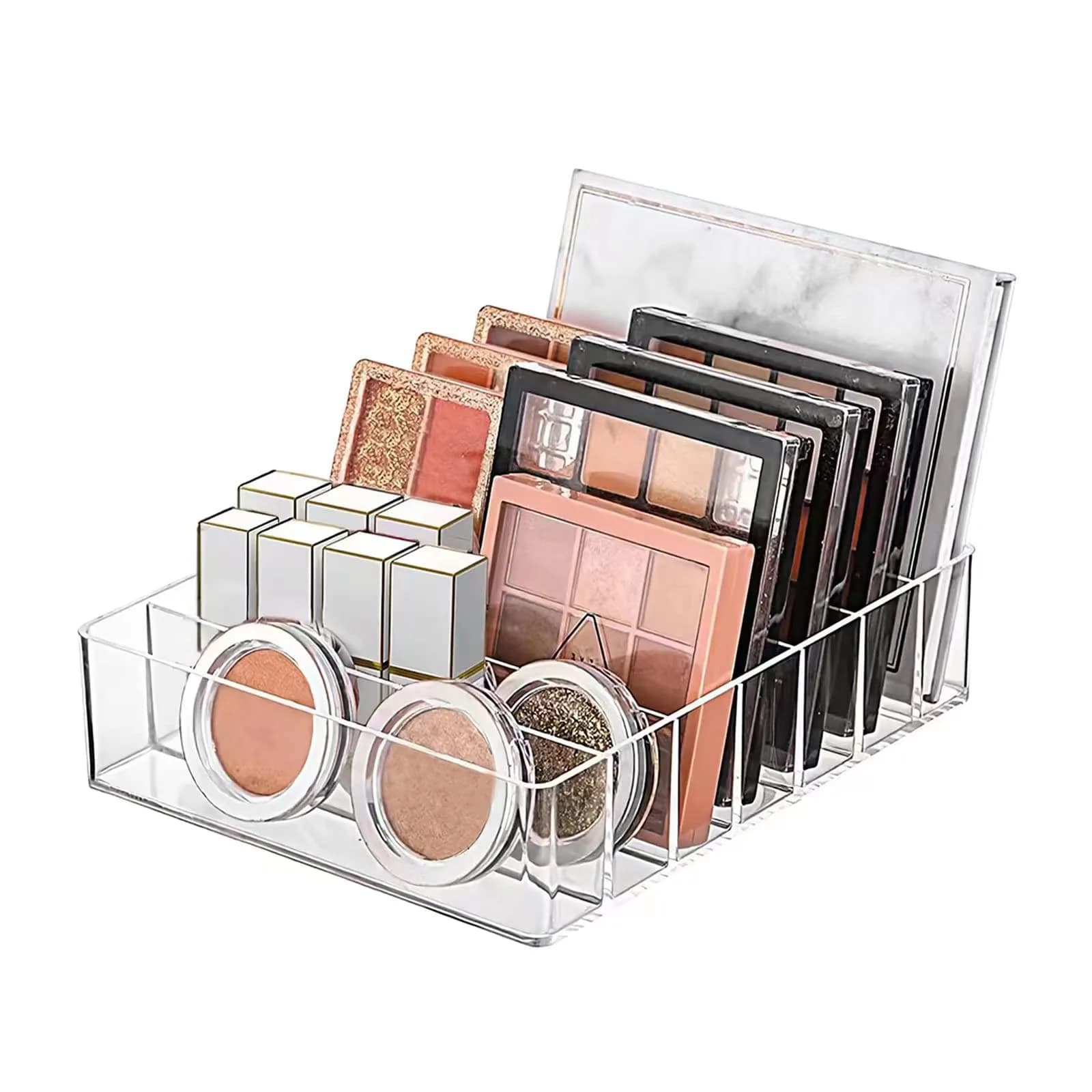 WECHENG Clear Plastic Acrylic Makeup Organizer for Makeup Palette Organizer | 7 Compartments, Large Capacity, Transparent - main product image
