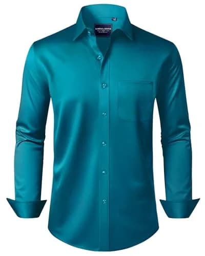Alimens & Gentle Men's Teal Stretch Dress Shirt Regular Fit Small | Wrinkle-Free Business Casual Button-Down thumbnail 1