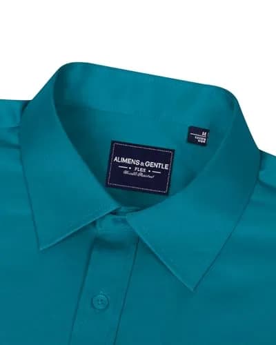 Alimens & Gentle Men's Teal Stretch Dress Shirt Regular Fit Small | Wrinkle-Free Business Casual Button-Down thumbnail 3