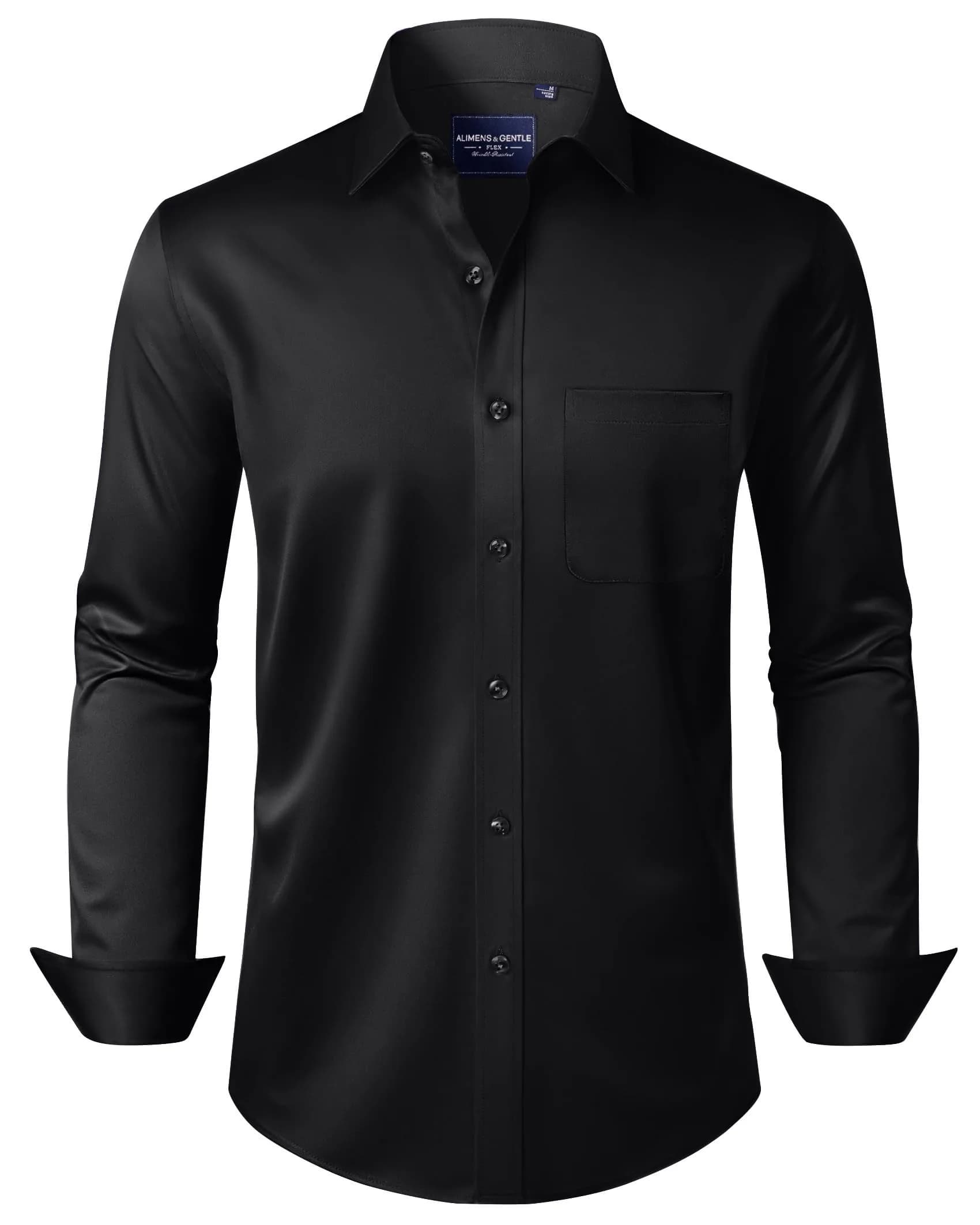 Alimens & Gentle Teal Long Sleeve Wrinkle-Free Dress Shirt with Pocket | Men's Regular Fit XL — Black