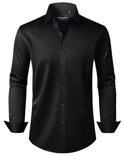Alimens & Gentle Black Mens Long Sleeve Button-Down Shirt | Wrinkle-Free Flex Fabric for Formal & Casual Wear thumbnail 1