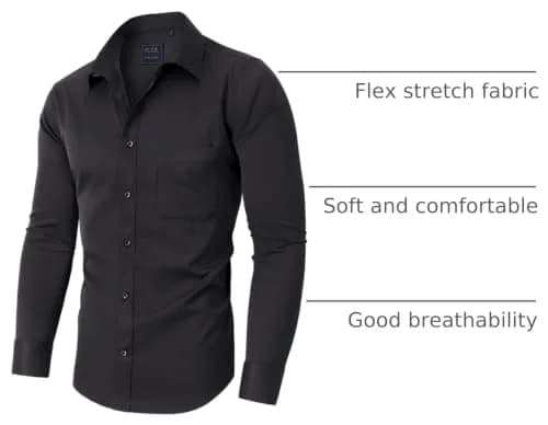 Alimens & Gentle Black Mens Long Sleeve Button-Down Shirt | Wrinkle-Free Flex Fabric for Formal & Casual Wear thumbnail 4