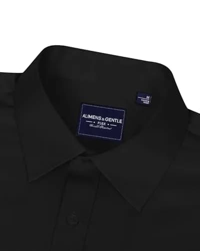 Alimens & Gentle Black Mens Long Sleeve Button-Down Shirt | Wrinkle-Free Flex Fabric for Formal & Casual Wear thumbnail 3