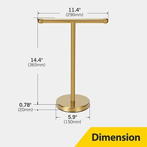 WAYDELI Gold Hand Towel Holder Stand with Weighted Base, SUS304 Stainless Steel, 29cm (11.4 inches) | Freestanding Countertop Design thumbnail 5