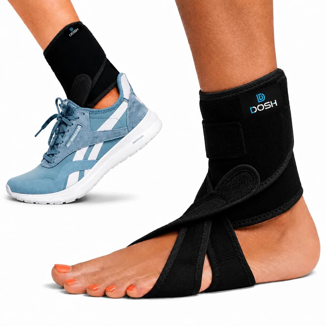 Dosh Right AFO Foot Drop Brace for Walking - Soft Ankle Foot Orthosis 10.16 cm (4 Inches) Length | Consumer Device — Black