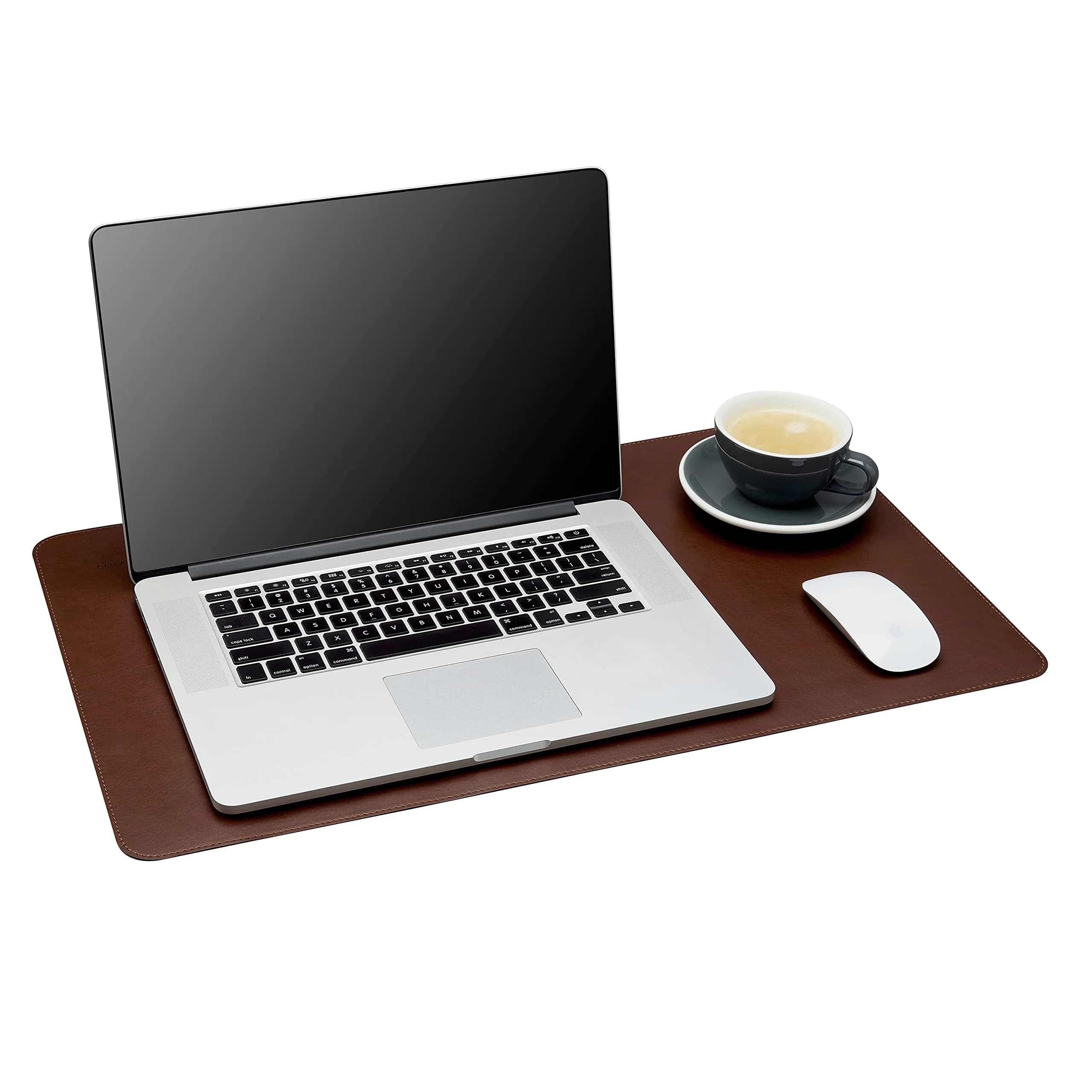 Gallaway Leather Desk Mat, Large 36" x 17" Black | Smooth PU Leather Writing Pad for Office & Home — Dark Brown