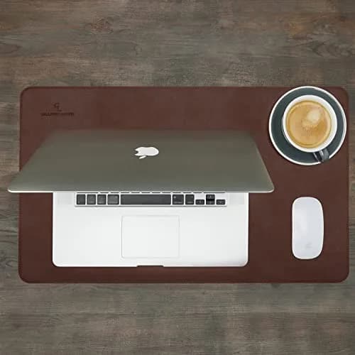 Gallaway Leather Desk Mat - Medium 61cm x 35.5cm (24" x 14") Dark Brown | Smooth PU Leather Writing Pad with Non-Slip Felt Base thumbnail 7