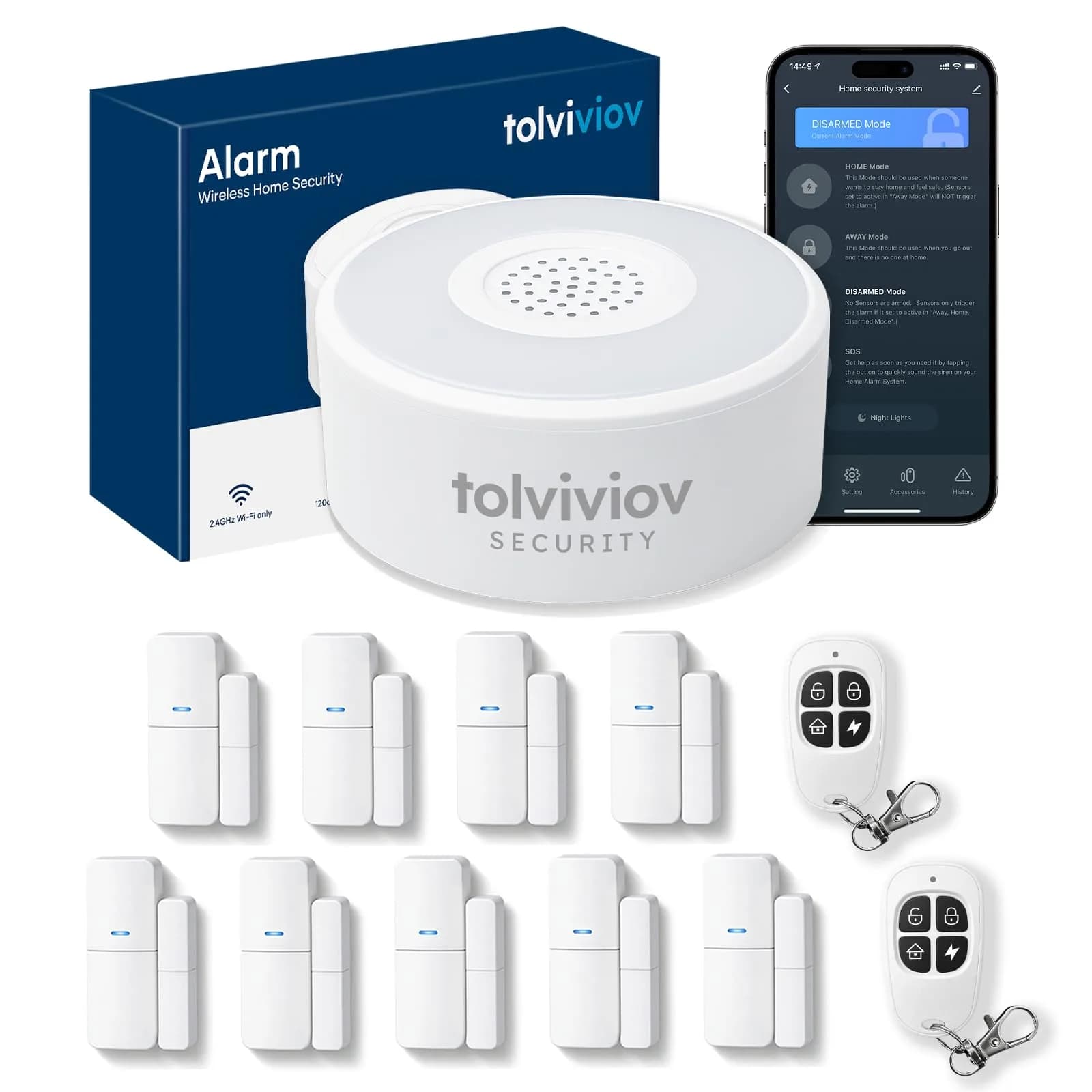 tolviviov Entry Sensor (Pack of 6) - Wireless Contact Sensor for Doors and Windows | 120dB Alarm — white