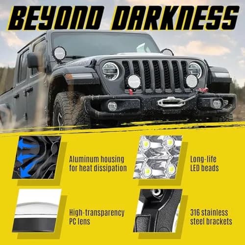 SAN YOUNG 7 Inch Round LED Off Road Lights 210W | Bright 10000lm, Waterproof, 12V-60V, 4 Pack thumbnail 9