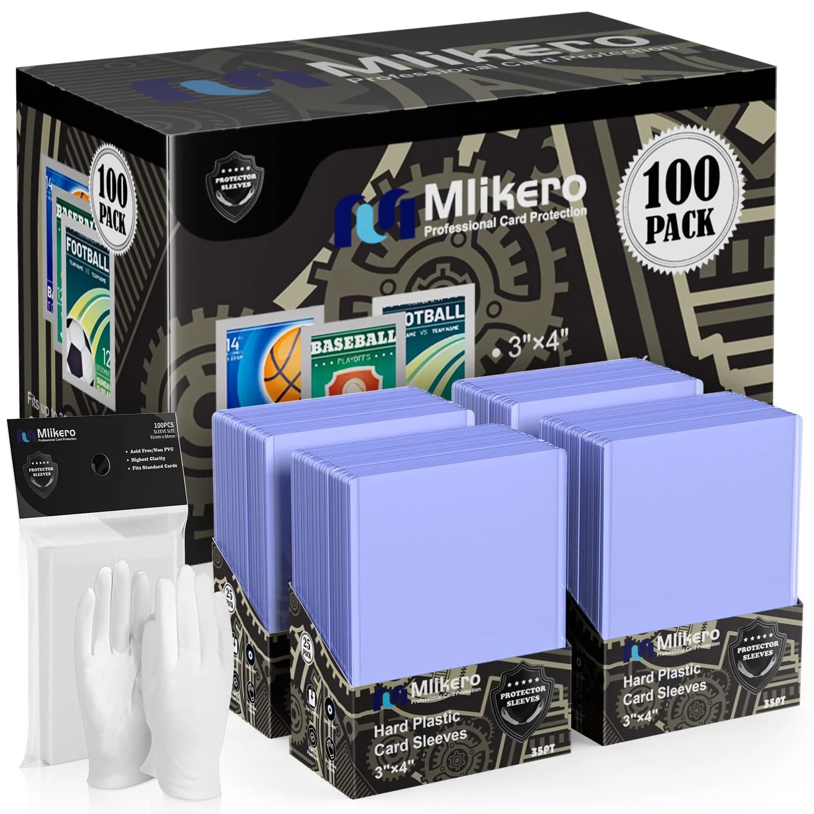 Mlikero 400 Card Sleeves Set: 200 Hard Plastic + 200 Soft Sleeves | Protects Standard 2.5"x3.5" Cards — Clear