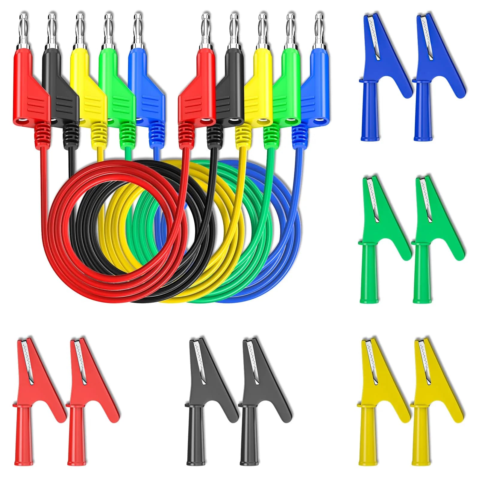 Goupchn Stackable Banana to Banana Plug Test Leads 1m (3.3ft) | 1000V 15A 10-Color Set — Five Colors