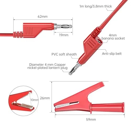 Goupchn 15PCS Stackable Banana Plug Test Leads with Alligator Clips 1m (3.3ft) | 1000V 15A | 5 Colors thumbnail 2