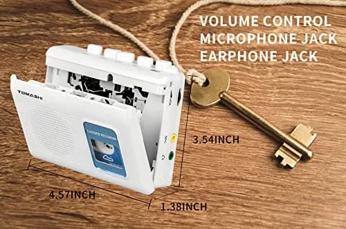 TOMASHI Portable Cassette Player Tape Recorder with Built-in Speaker, Microphone, Headphone Jack, 11.6cm (4.57 inch) | Retro Style Audio Player thumbnail 6
