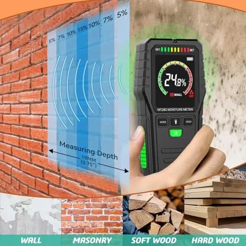 RDINSCOS Pinless Moisture Meter for Walls and Wood | Non-Destructive Detection Up to 19mm Deep thumbnail 4