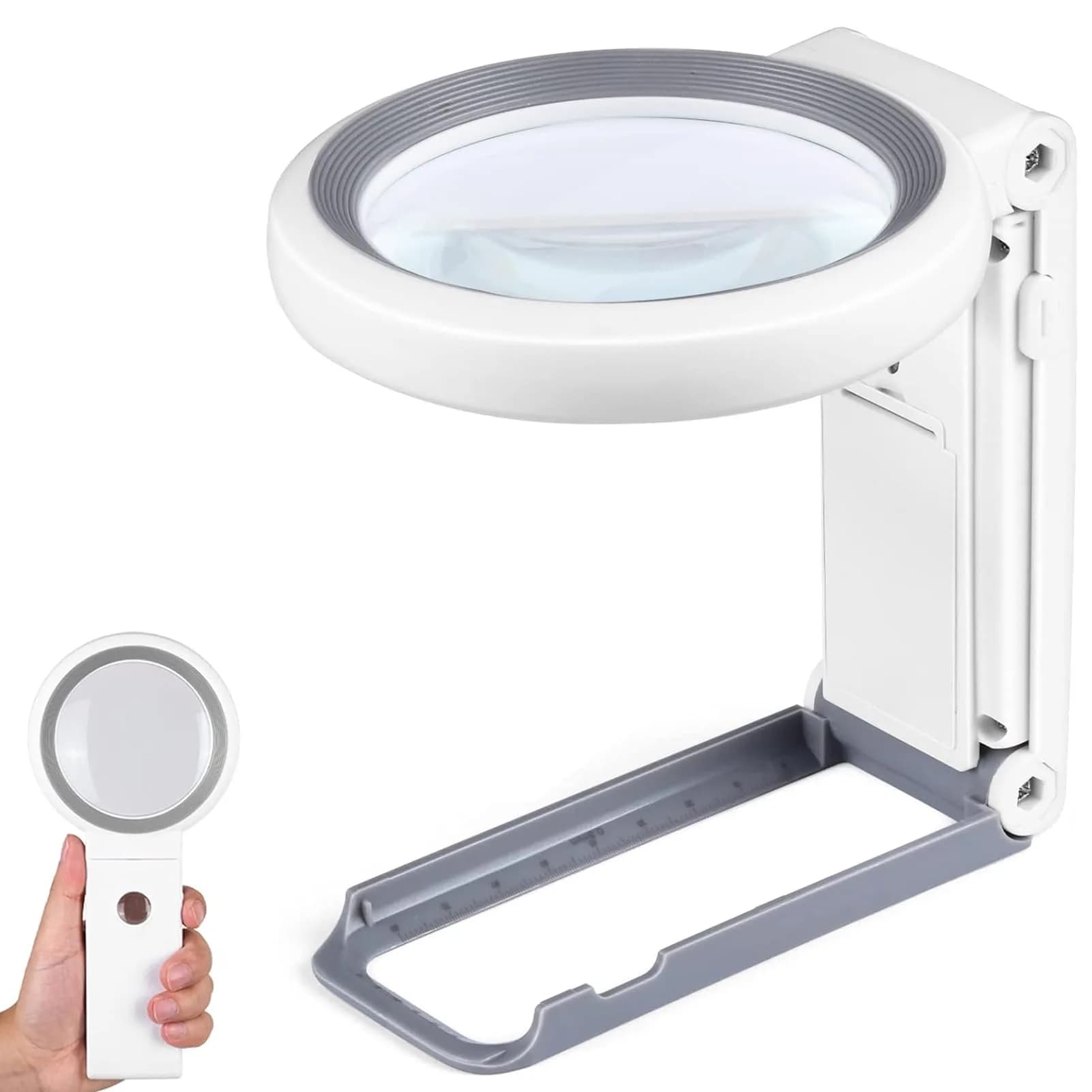 KIBTOY White Magnifying Glass with Light and Stand 3X Magnification | 8 cm (3.2 inch) Glass Lens - main product image