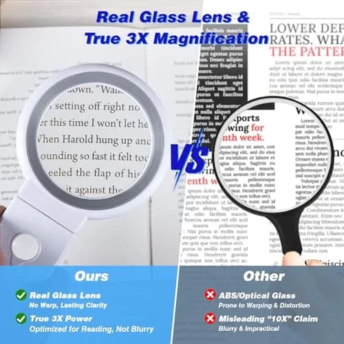 KIBTOY White Magnifying Glass with Light and Stand 3X Magnification | 8 cm (3.2 inch) Glass Lens thumbnail 3