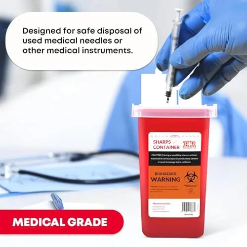 Ever Ready First Aid Sharps Container with Split Lid Design and Locking Mechanism for Sharp Waste Disposal, 1 Quart | Leak-Proof, Puncture-Resistant, Portable thumbnail 6