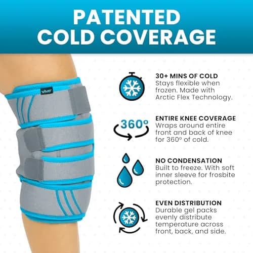 Vive Knee Ice Pack Wrap (2 Pack) - Cold/Hot Gel Compression Brace for Pain Relief thumbnail 2