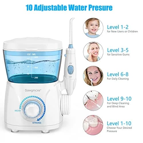Sawgmore Water Dental Flosser 600ml Electric Oral Irrigator with 10 Pressure Modes & 8 Nozzles | 1250-1700 Pulses/Min thumbnail 5