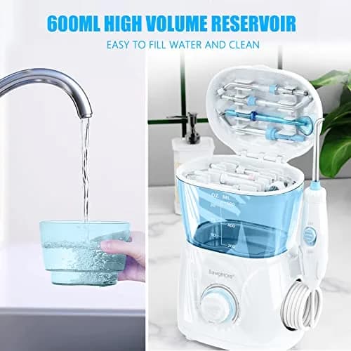 Sawgmore Water Dental Flosser 600ml Electric Oral Irrigator with 10 Pressure Modes & 8 Nozzles | 1250-1700 Pulses/Min thumbnail 7