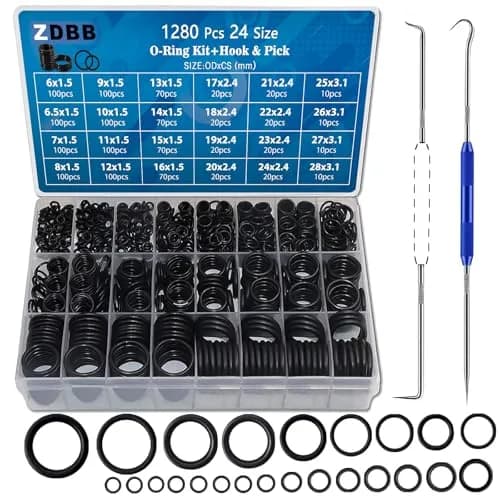 ZDBB 1280 Pcs Rubber O-Ring Assortment Kit with Pick & Hook Set, Metric Sizes 6mm-28mm OD thumbnail 1