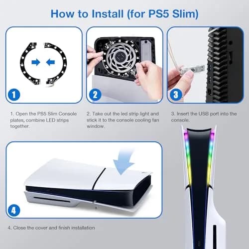 JUSPRO PS5 LED Light Strip Kit for Slim Console, Digital & Disc Editions | RGB Ring Lights with App & Remote Control thumbnail 7