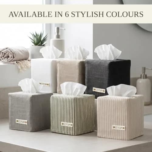 KIBAGA Gray Linen Facial Tissue Holder for Square Tissue Boxes | Stylish Home Decor thumbnail 4