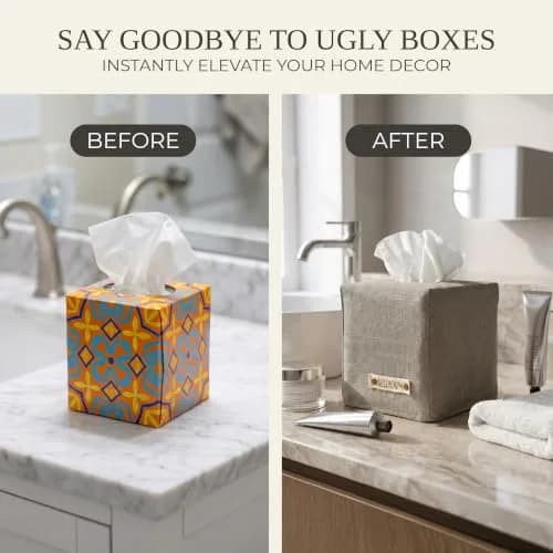 KIBAGA Gray Linen Facial Tissue Holder for Square Tissue Boxes | Stylish Home Decor thumbnail 6