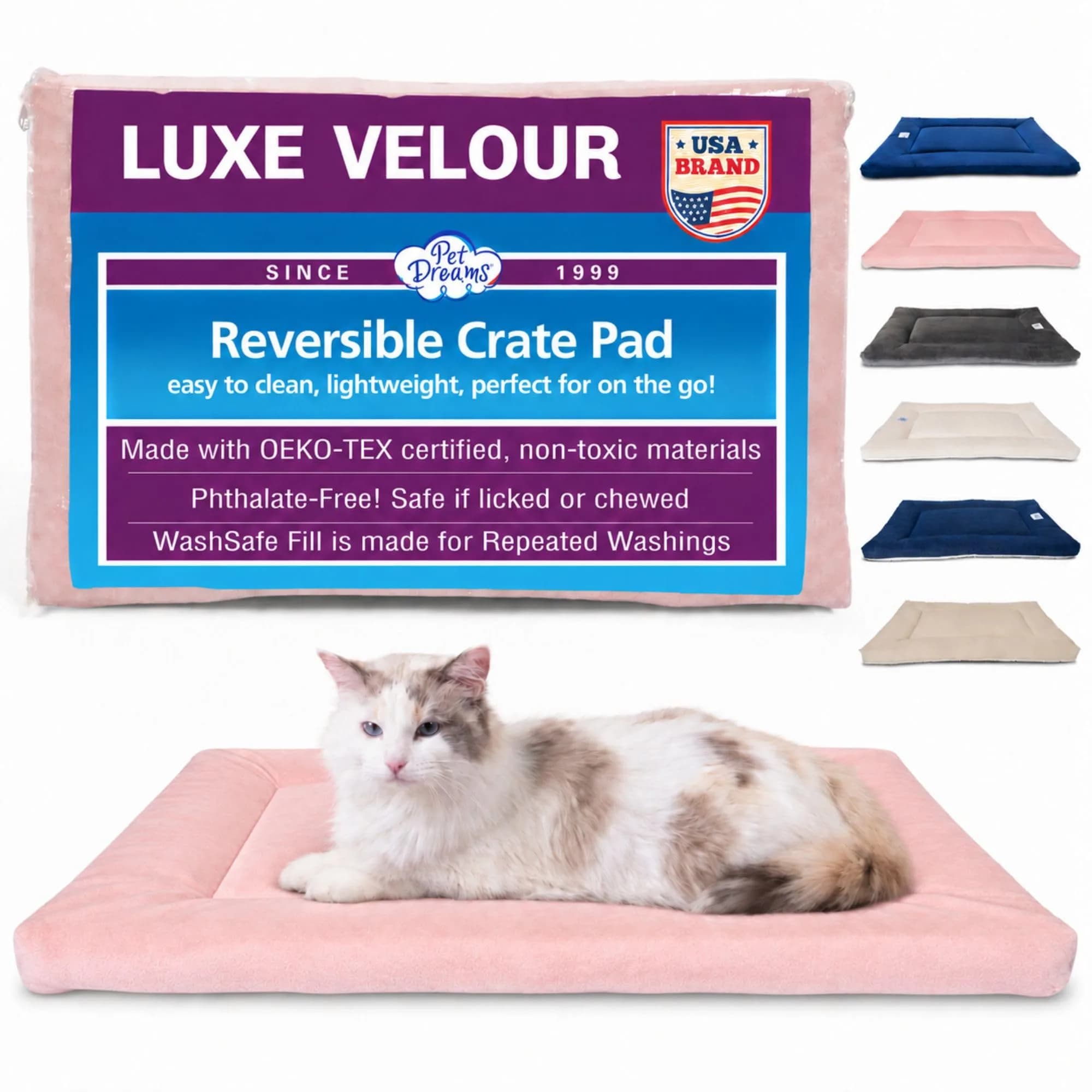 Pet Dreams Dog Crate Pad - Washable Kennel Mat, Non-Toxic, All-Season, Fits iCrate 18-48" | Reversible Sherpa & Cotton — D. Pink Blush / 18"L x 12"W x 1.5"Th