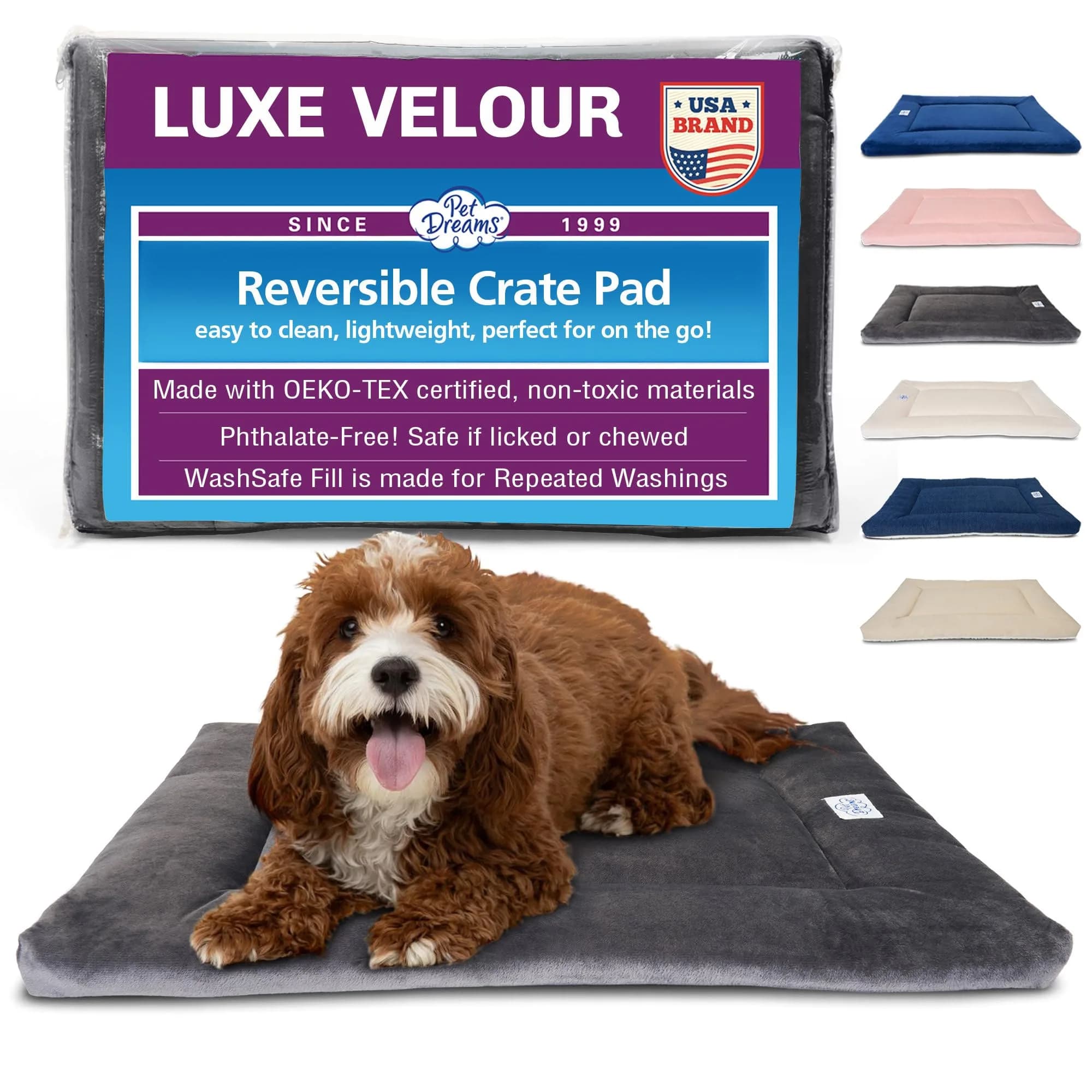 Pet Dreams Dog Crate Pad - Washable Kennel Mat, Non-Toxic, All-Season, Fits iCrate 18-48" | Reversible Sherpa & Cotton — E. Graphite Grey / 24.0"l x 18.0"w x 1.5"th