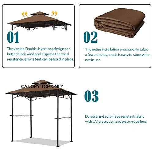 Wonwon 5x8 Gazebo Replacement Canopy Top | Double-Tier Outdoor BBQ Cover (Brown, 5'x8') thumbnail 5