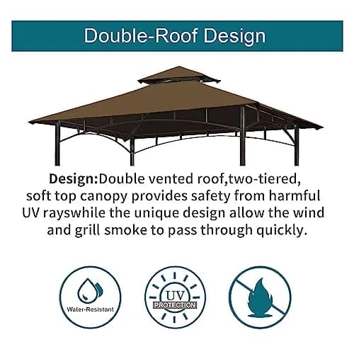 Wonwon 5x8 Gazebo Replacement Canopy Top | Double-Tier Outdoor BBQ Cover (Brown, 5'x8') thumbnail 3
